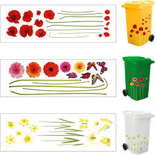 Blommiga Soptunnestickers - 3 Ark Klistermärken